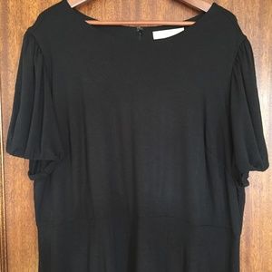 LOFT Puff Sleeve Flounce Midi Dress